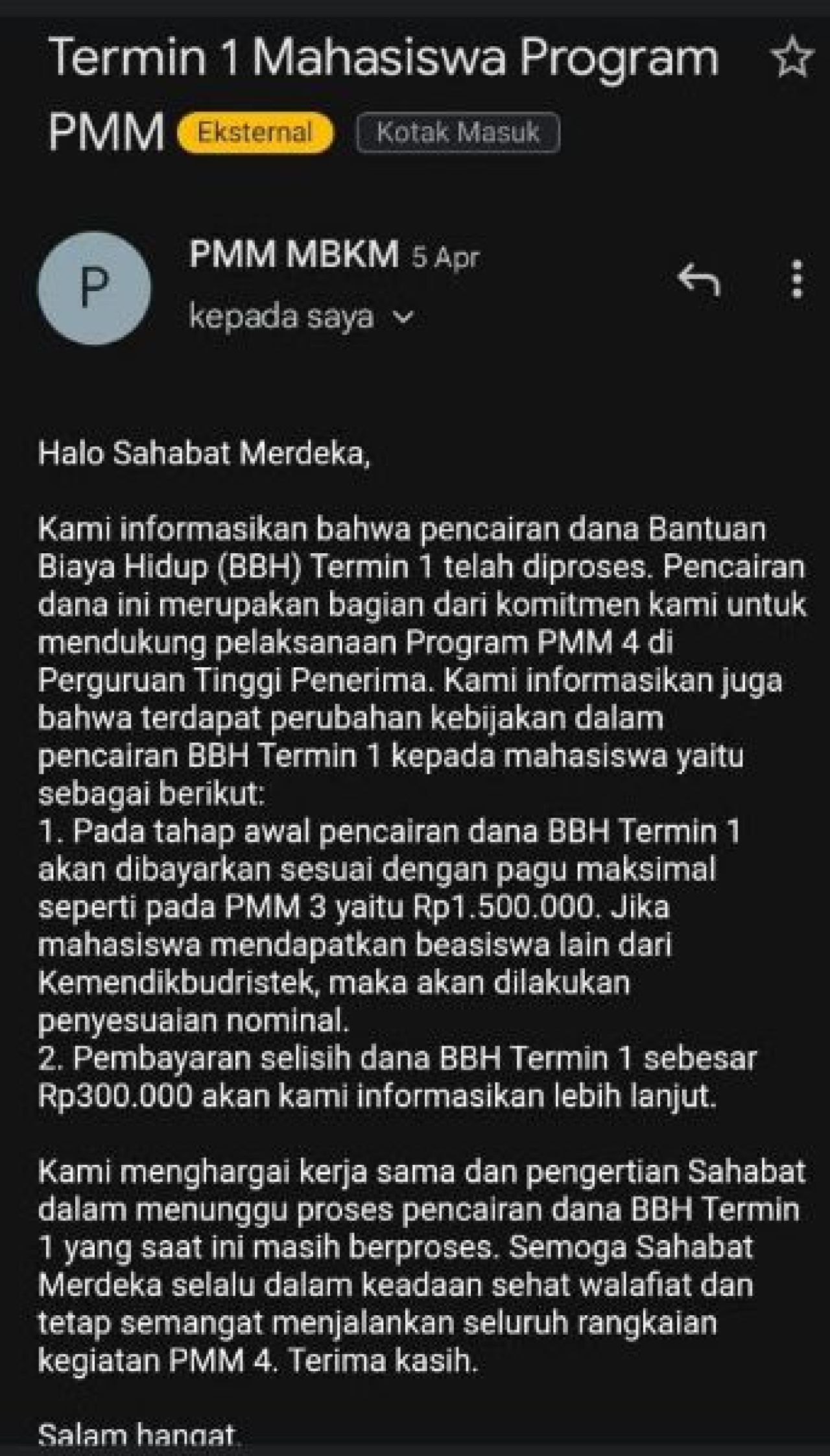 Jawaban dari helpdesk tidak membantu banyak. Foto; ScreenShot