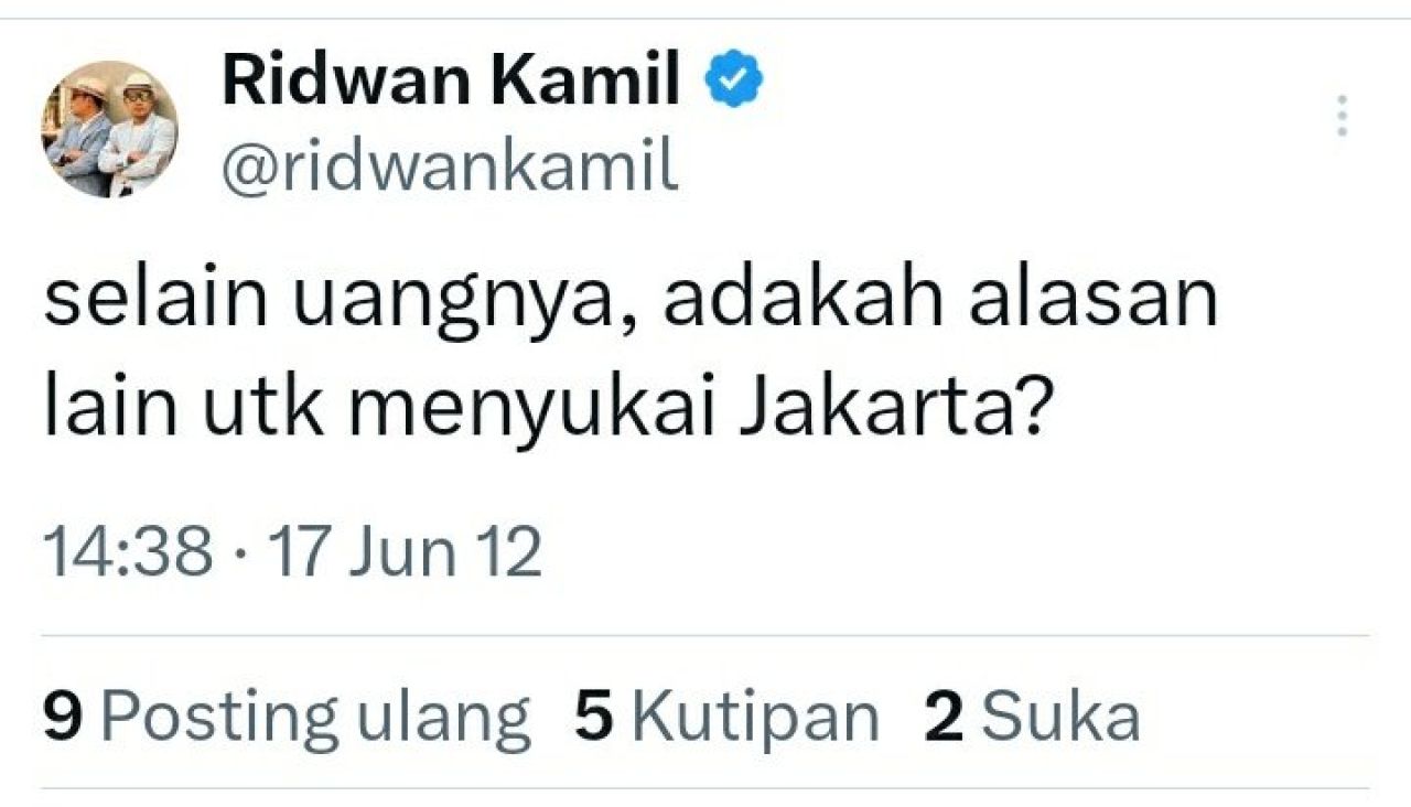 Cuitan RK lain yang dianggap juga hina Jakarta.