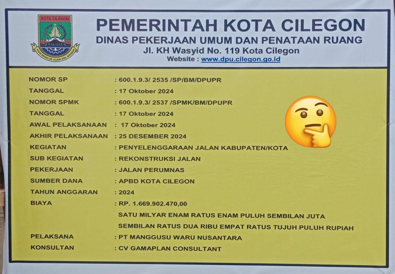 Papan proyek di Kelurahan Cibeber.