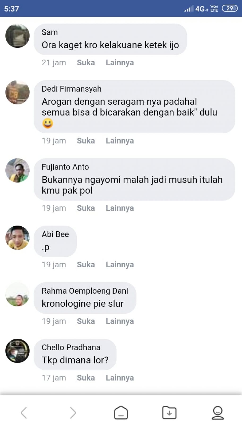 Cibiran netizen atas kelakuan sang oknum polisi.