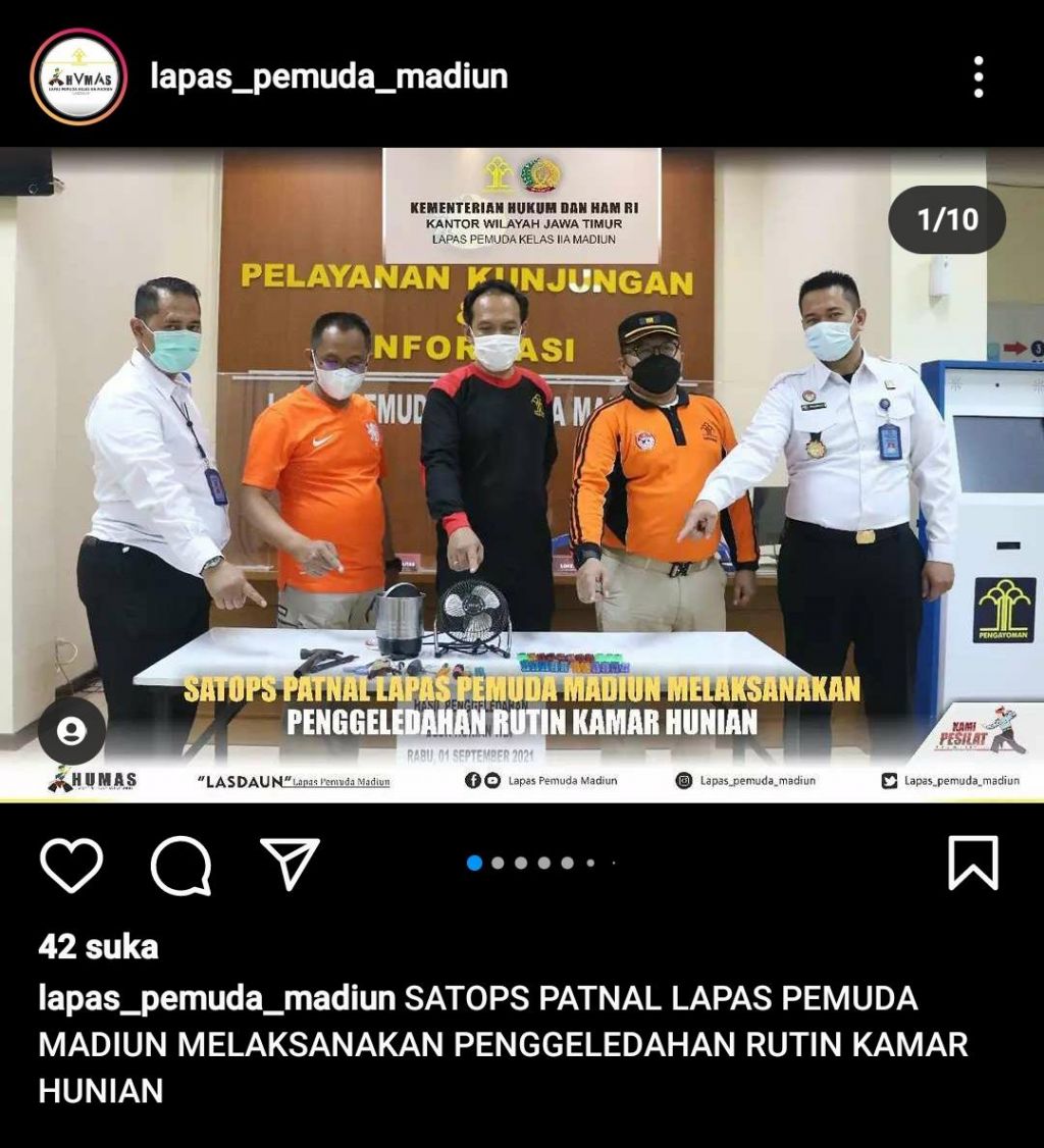 Tangkapan layar Instagram Lapas Pemuda Kelas II A Madiun