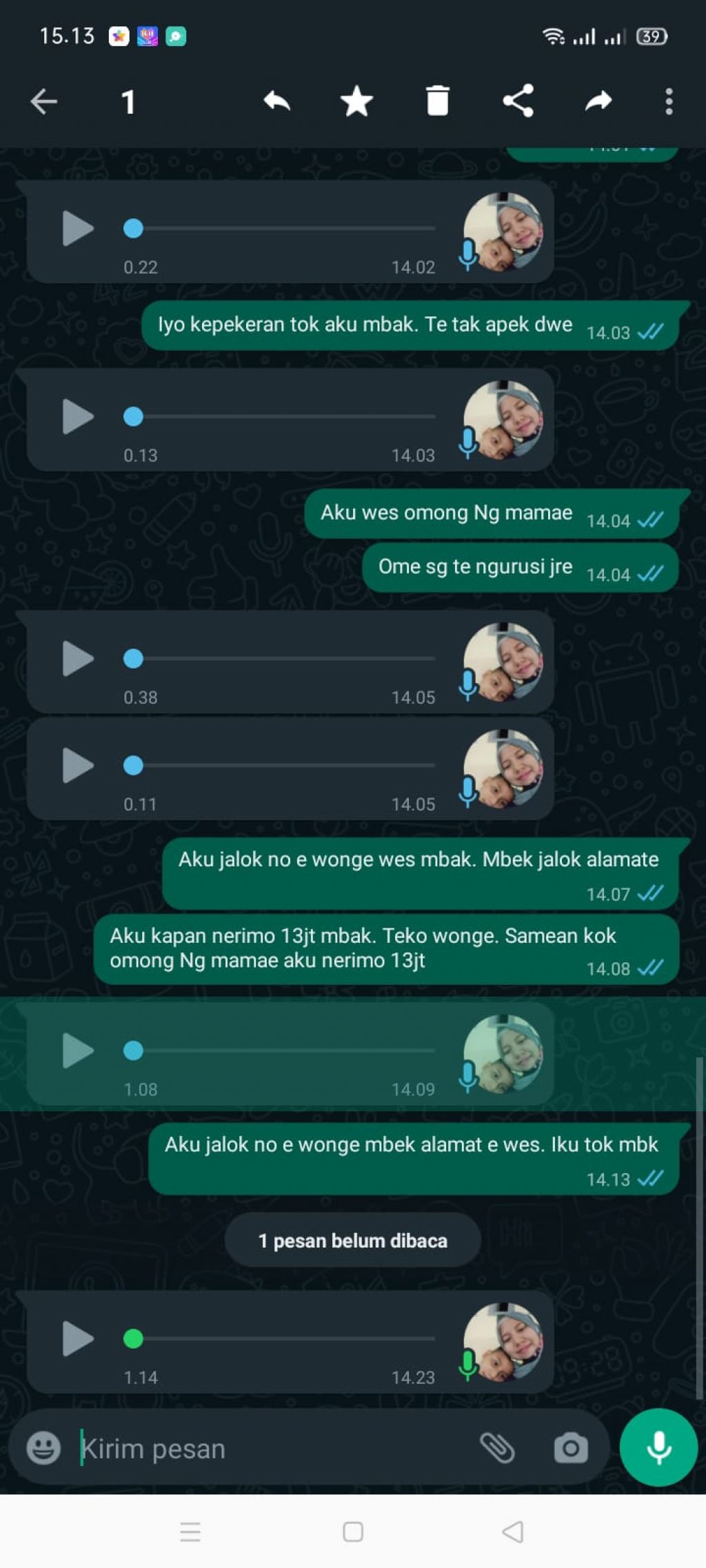 Bukti percakapan chat wa bilamana Nur Fitria menginginkan anak di ambil kembali harus menebus dan membayar dua kali lipat