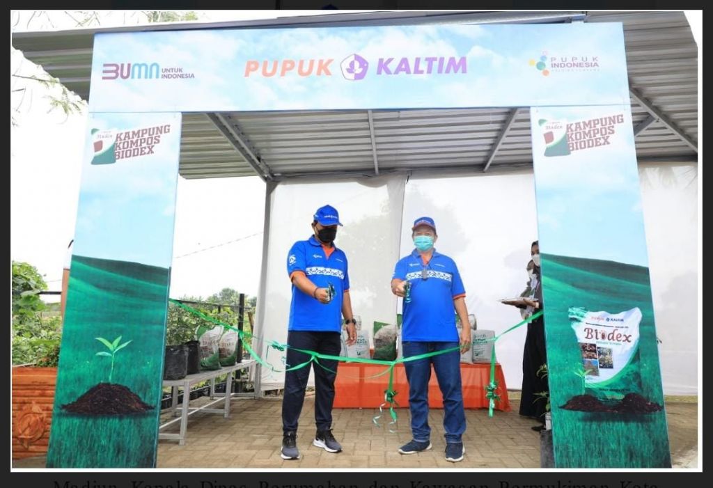 BUMN Pupuk Indonesia Grup bekerjasama dengan Pemkot Madiun meresmikan Kampung Kompos Biodex di Taman Bantaran Kota Madiun, Minggu (13/2/2022).