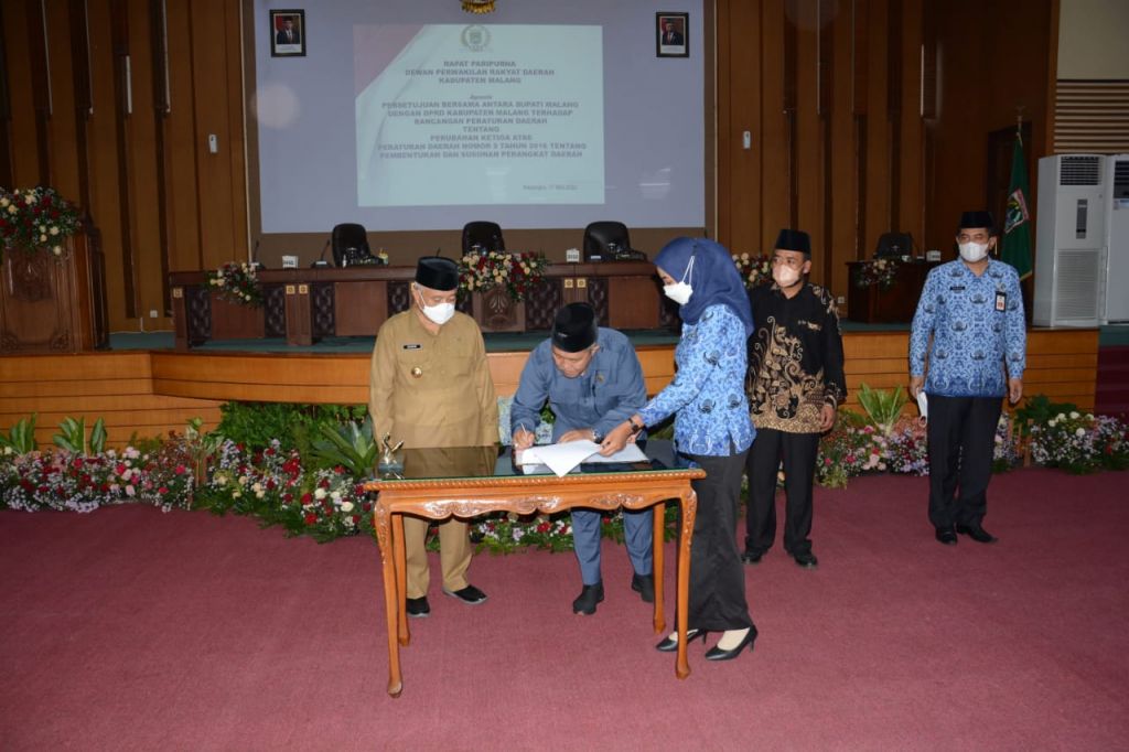 Penandatanganan atas persetujuan Raperda oleh DPRD dan Bupati Malang.