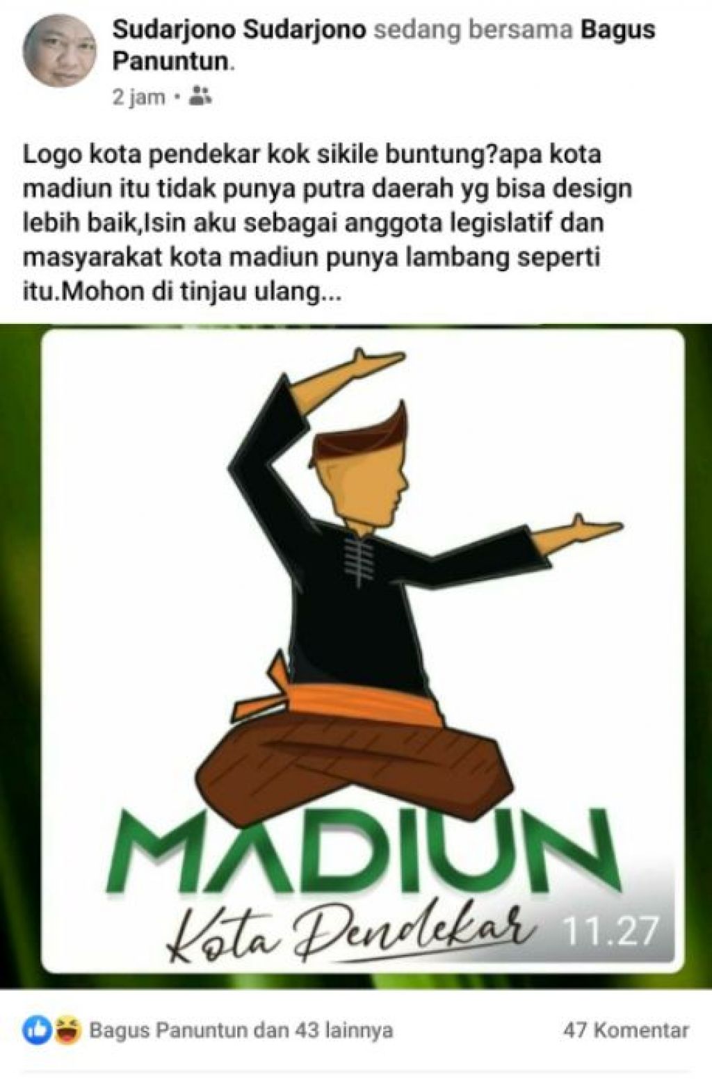  Salah satu netizen mengkritik logo Madiun Kota Pendekar