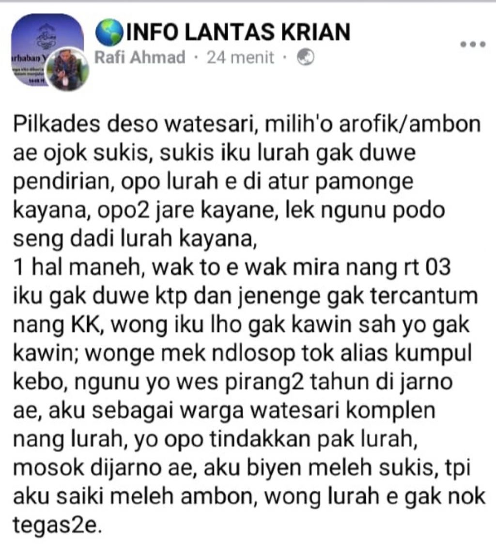 Postingan yang dituding mencemarkan nama Kahyana.