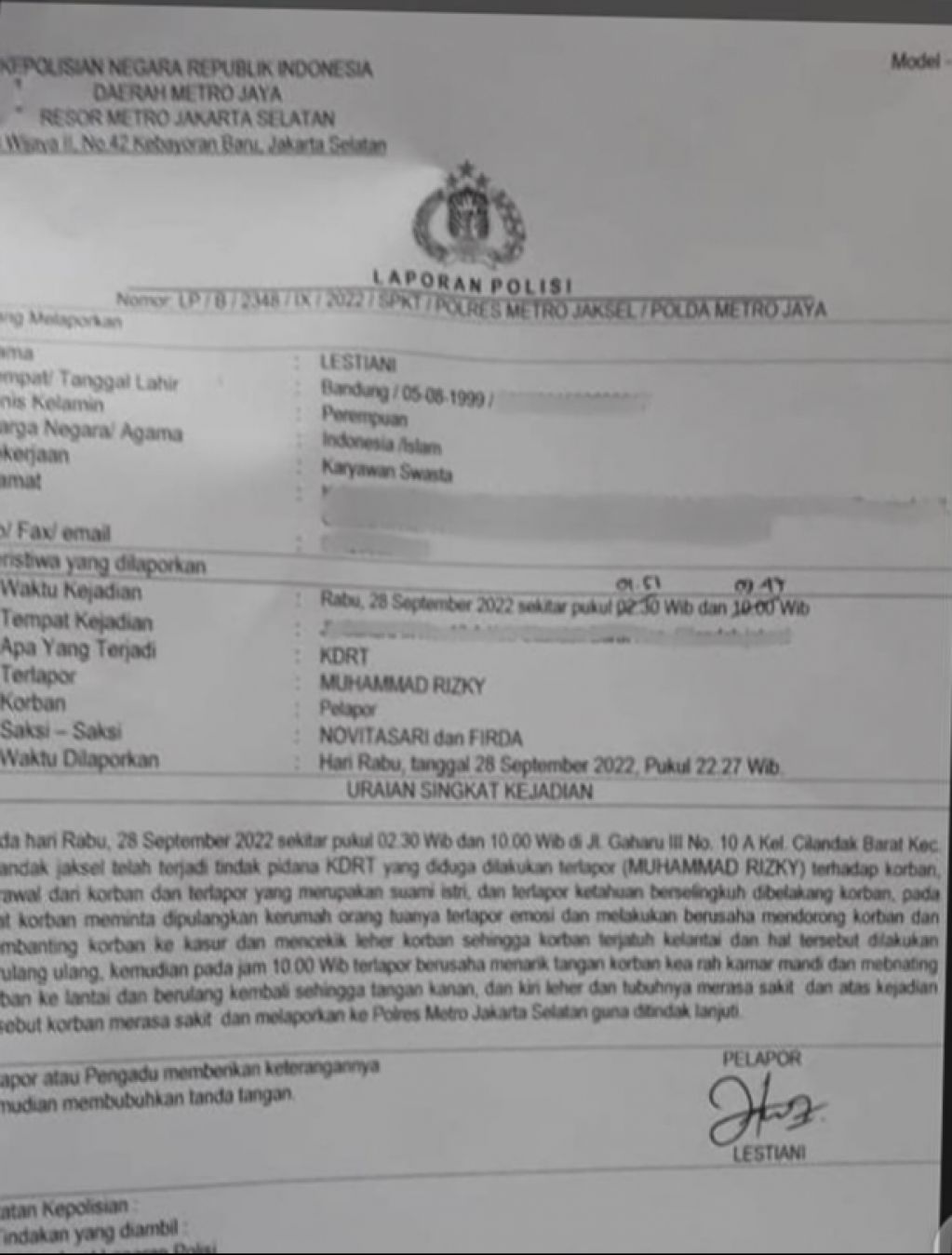 Laporan Lesti kepada Rizky.