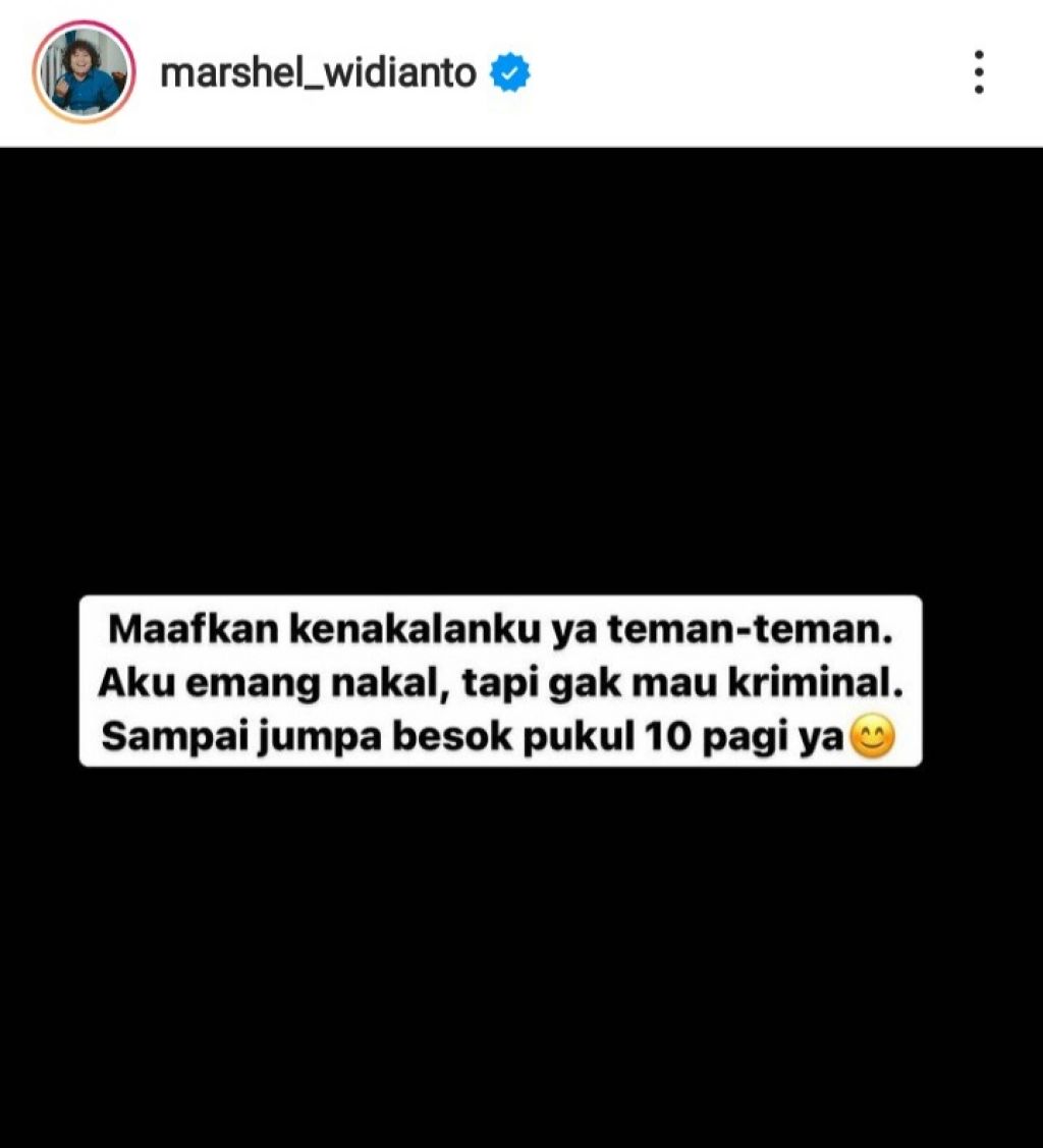 Pengakuan Marshel di akun Instagramnya.