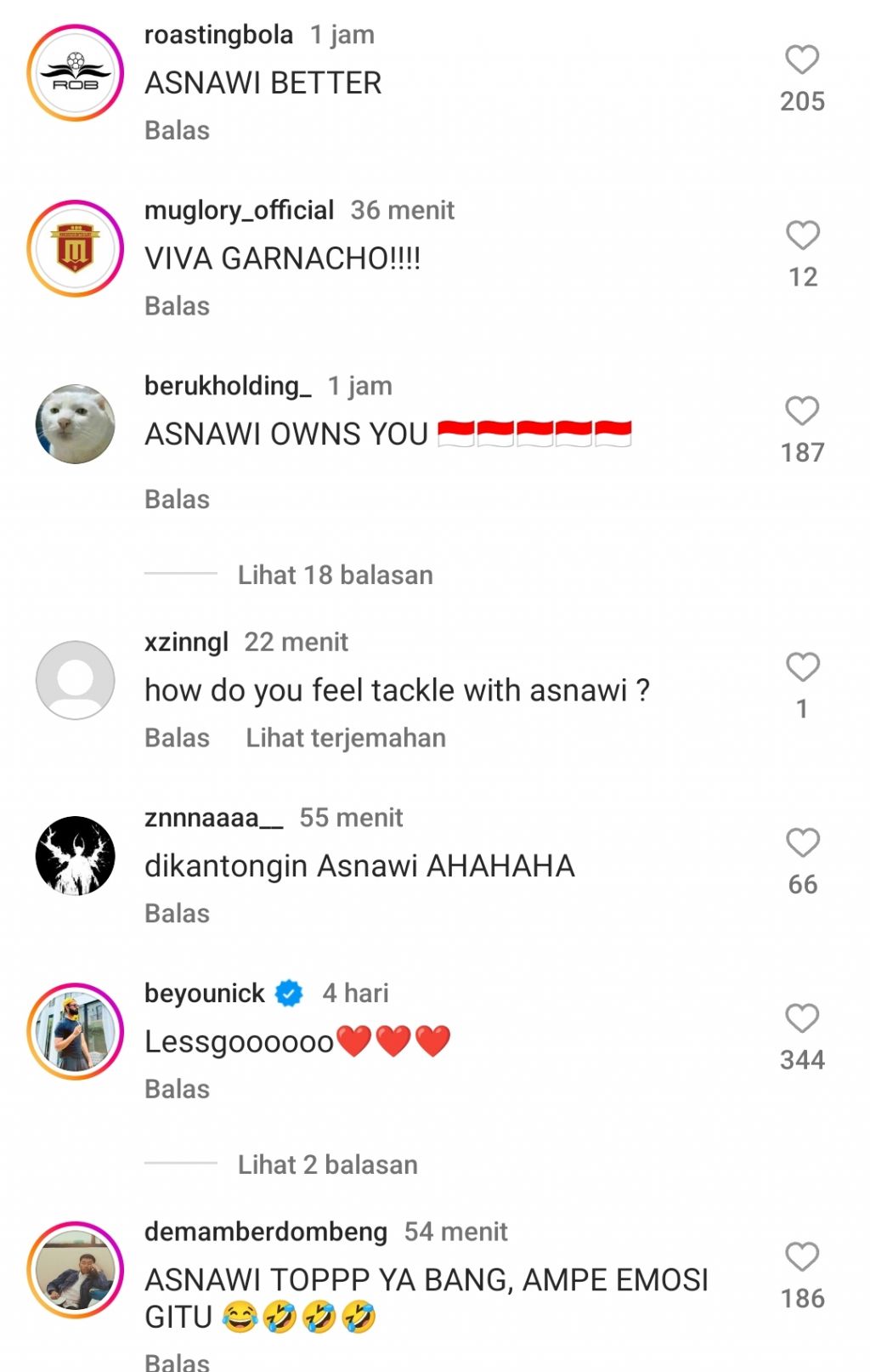 Komentar netizen Indonesia di IG Garnacho. Foto: IG Garnacho